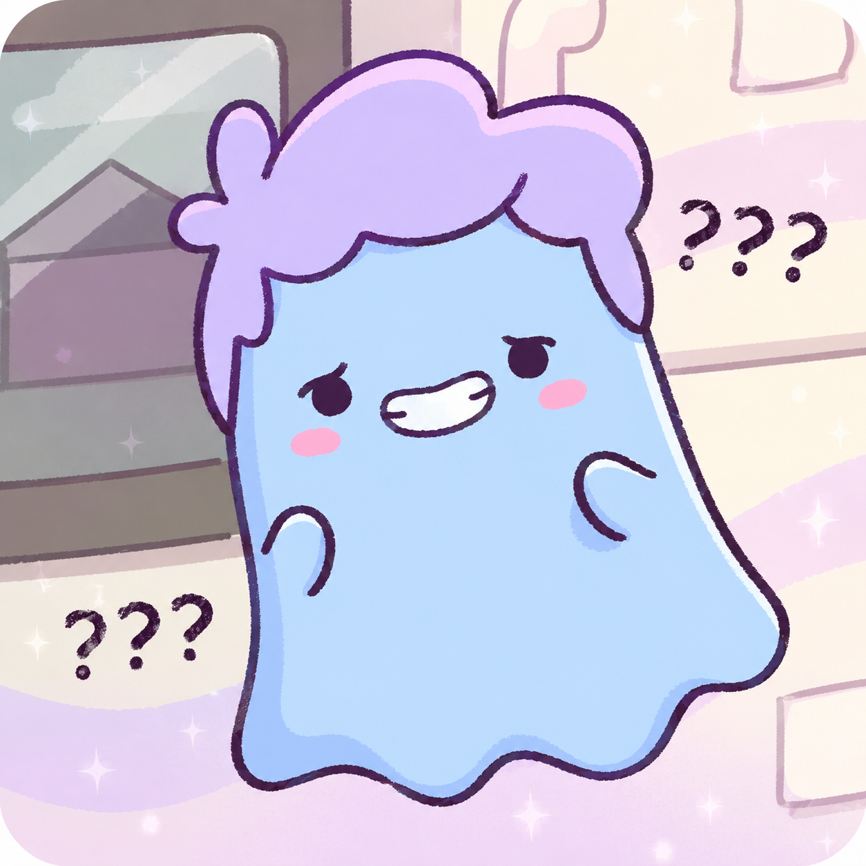 A blue ghost looking adorably confused