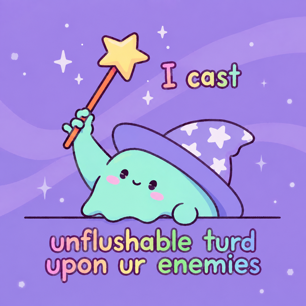 A mint-green ghost wizard casting an unflushable spell